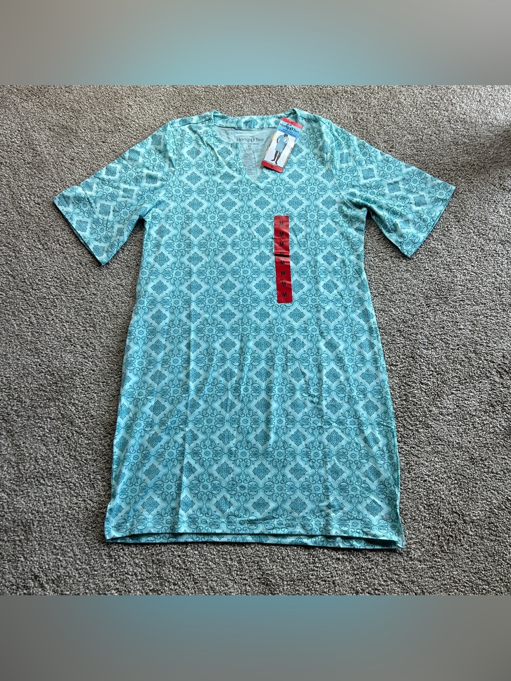 Hang Ten Women's Small Aqua Geometric T-Shirt Dress NWT Pocket Shift Dress